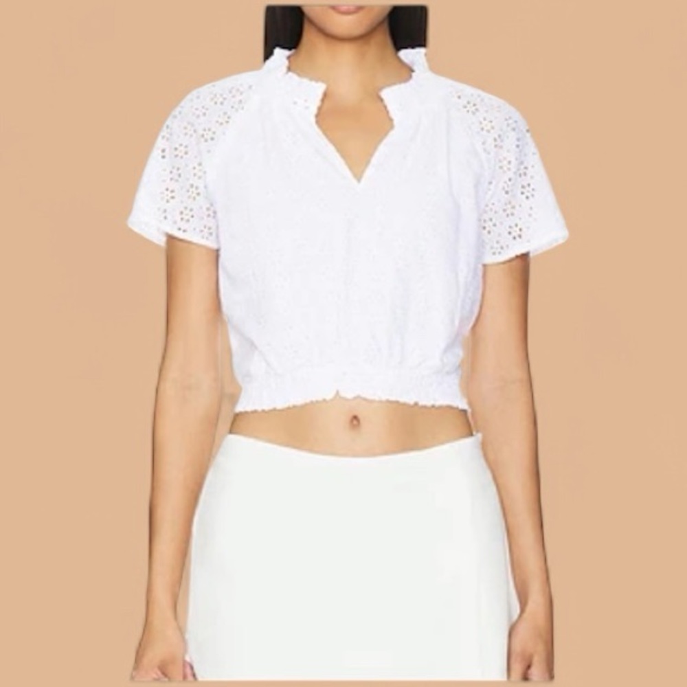 NWT bobi (REVOLVE) White Eyelet Top Cropped‎ Summer Vacation Resort Lightweight